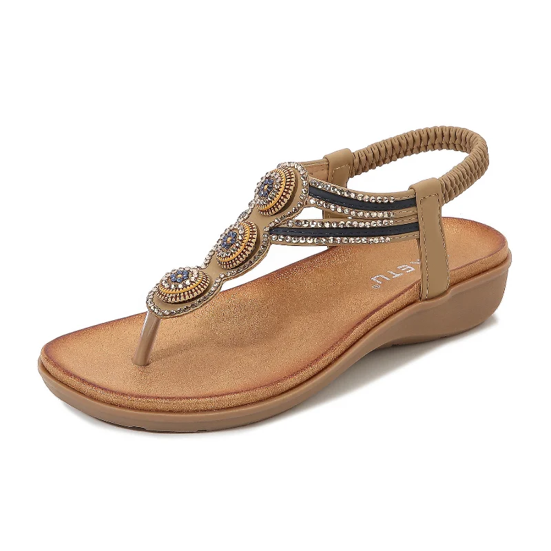

COWCOM Summer Sandals Female Bohemian Women's Shoes Fashion Beaded Comfortable Vacation Seaside Leisure Beach Shoes YSK