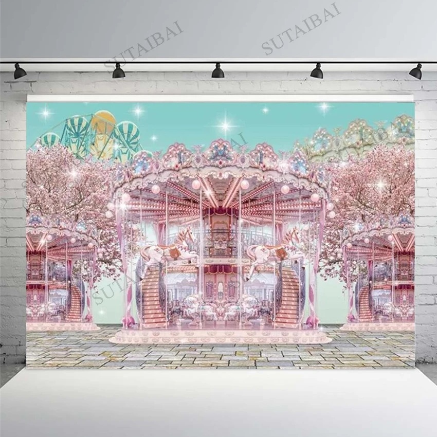 Виниловые фоны для фотостудии карусель Блестящий сказка Страна Чудес дети