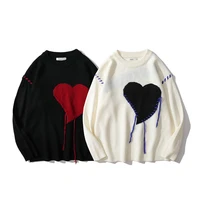 harajuku large love suture knitted sweaters pullovers fashionable colorblock men women ovesized casual knitwea autumn and winter