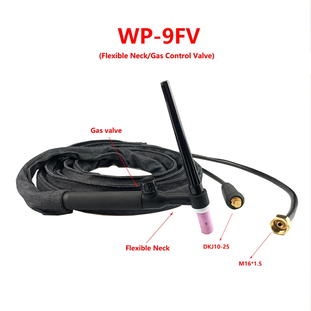 

WP9FV TIG Torch 4m 13ft Gas Tungsten Arc Welding Torch Argon Air Cooled Flexible Neck Gas Valve TIG Welding Torch