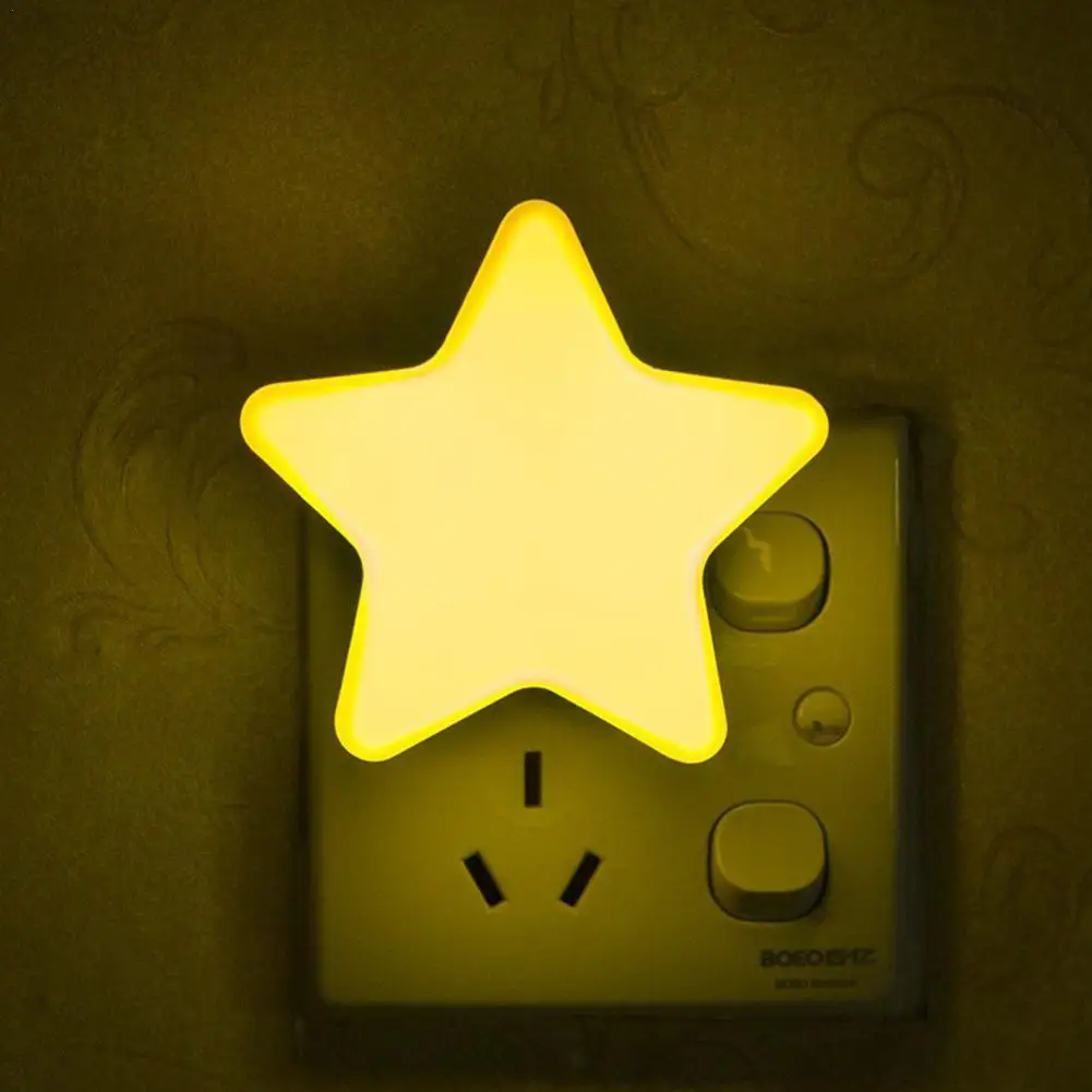

Mini Cute Starry Plastic LED Night Light Pulg-In Socket Light Lamp Sensor Intelligent Bedside Adjust Brightness Wall Control