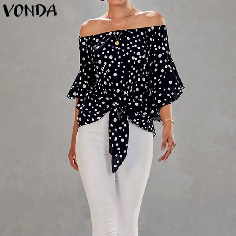 Женские блузки и топы в горошек VONDA летние богемные блузы с открытыми плечами