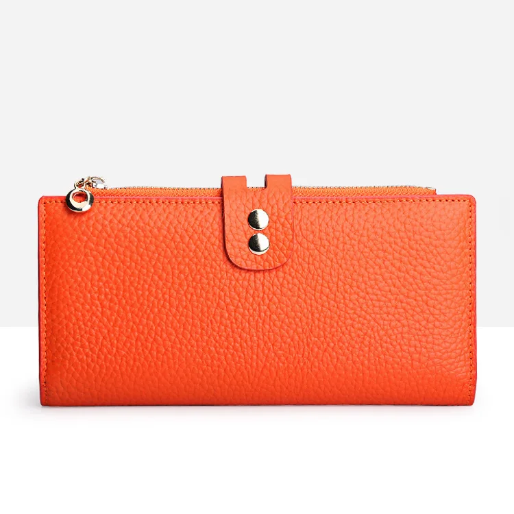 Fashion Genuine Leather Wallet Coin Purse Girl Women Wallets With Phone Case Long Clutch Bags Female Card Holder Cartera Mujer - Цвет: orange