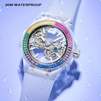 HANBORO  Automatic Luxury Ladies Watch Crystal Waterproof Luminous Mechanical Wristwatch Silicone band fashion women watches