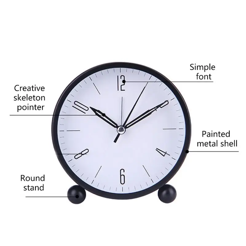 

Round 4 inch Super Silent Non Ticking Small Alarm Clock with Night Light Simply