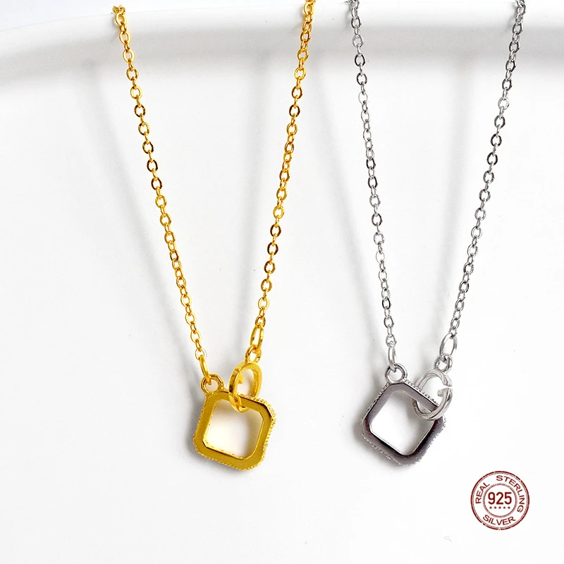 

LKO Real 925 Sterling Silver Shiny Square Zircon Double Circle CZ Necklaces Pendants For Girl Birthday Party Women Gifts