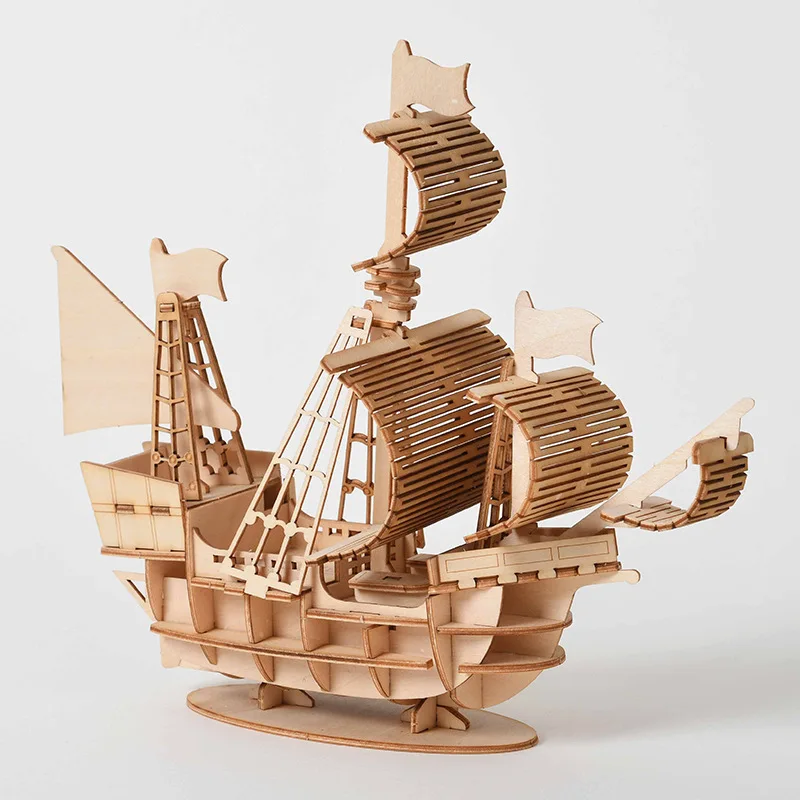 Лазерная резка DIY Парусный Корабль игрушки 3D деревянная головоломка игрушка