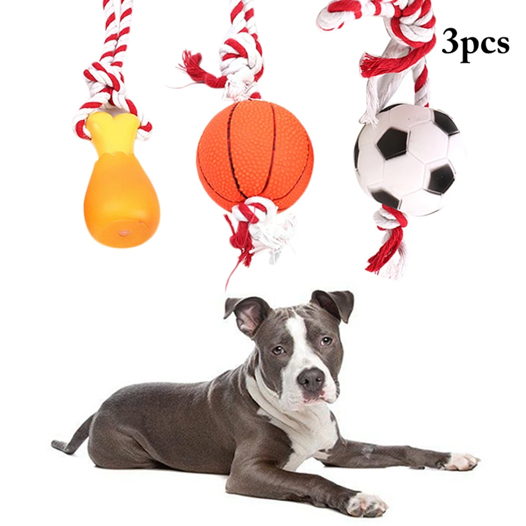 

3PCS Dog Squeaky Toys Interactive Creative Plastic Pet Chew Toys Dog Bite Toys With Ropes Dog Supplies Random Color