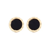 enamel black button round studs earrings minimalist button stud earrings for women