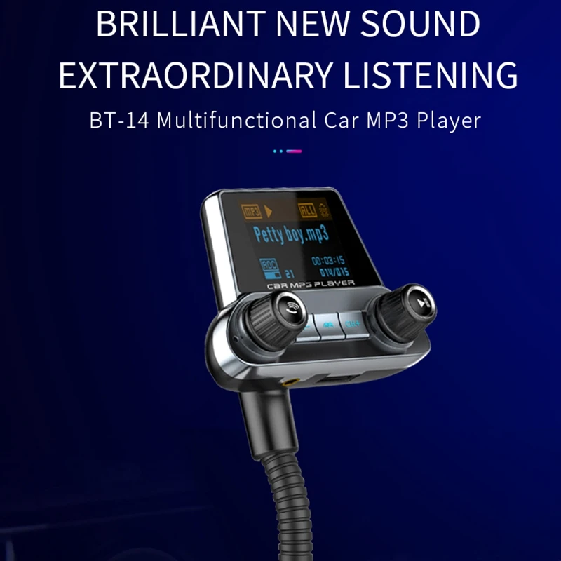 

Car Bluetooth 5.0 FM Transmitter Wireless Handsfree o Receiver Car MP3 Player 2.1A Dual USB Fast Charger