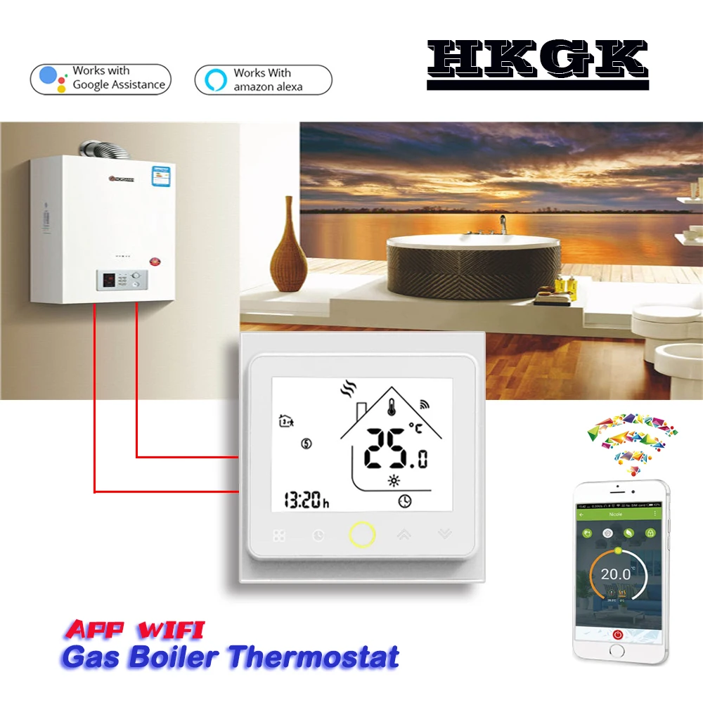 APP Works with Alexa Google home Gas Boiler Thermostat Switch WIFI contact Valve radiator for Dry &ampPassive | Инструменты