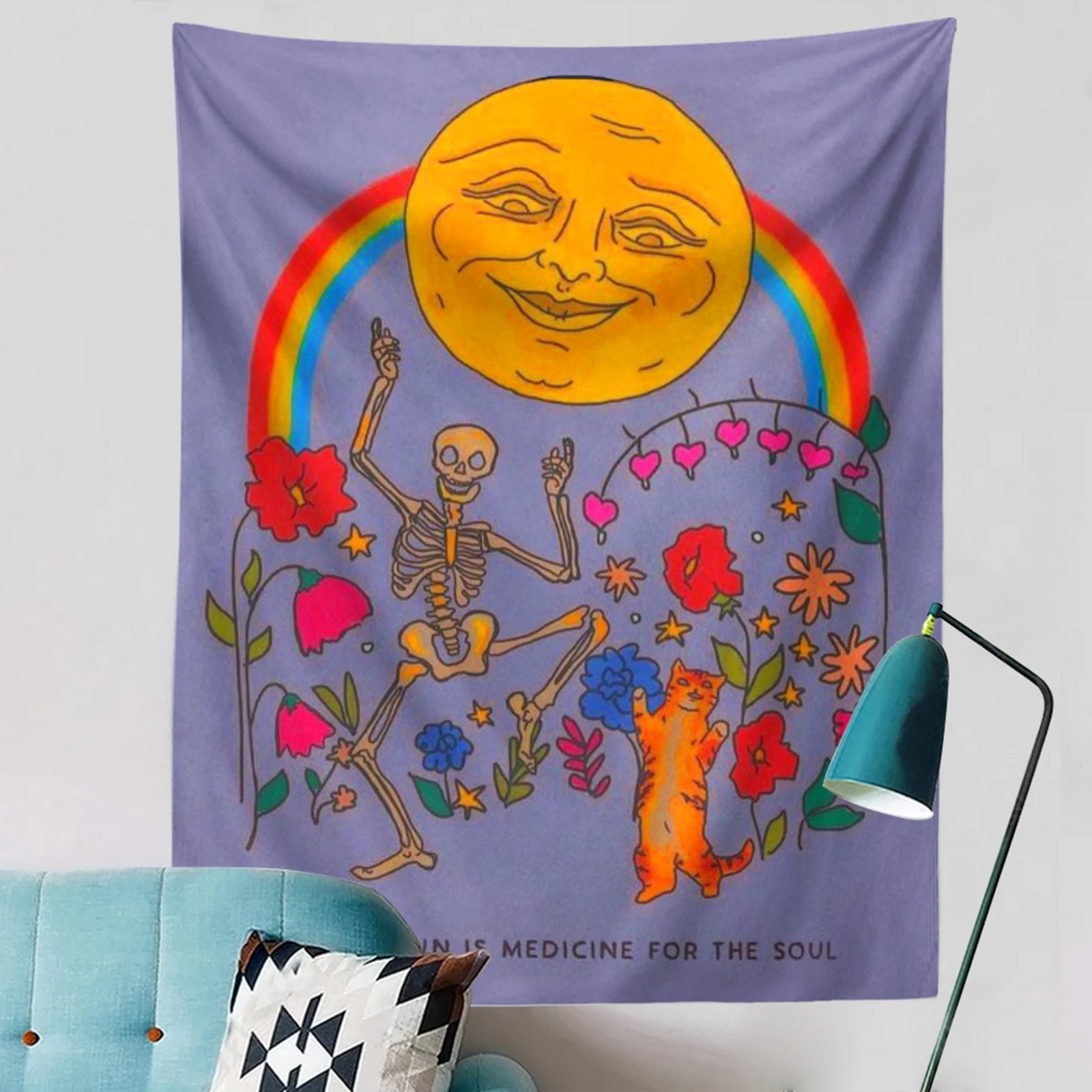 Гобелен с подсолнухами настенный домашний декор радужные милые Мультяшные