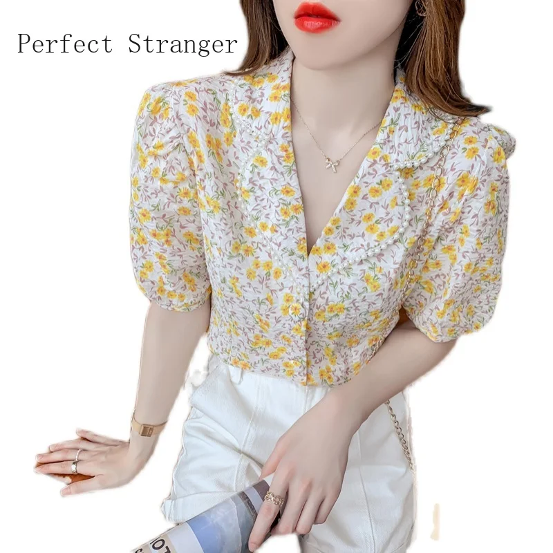 

2021 Leisure Womens Tops and Blouses Short Sleeve Shirts Women Chiffon Women's Blouse Hot Sale Top Female