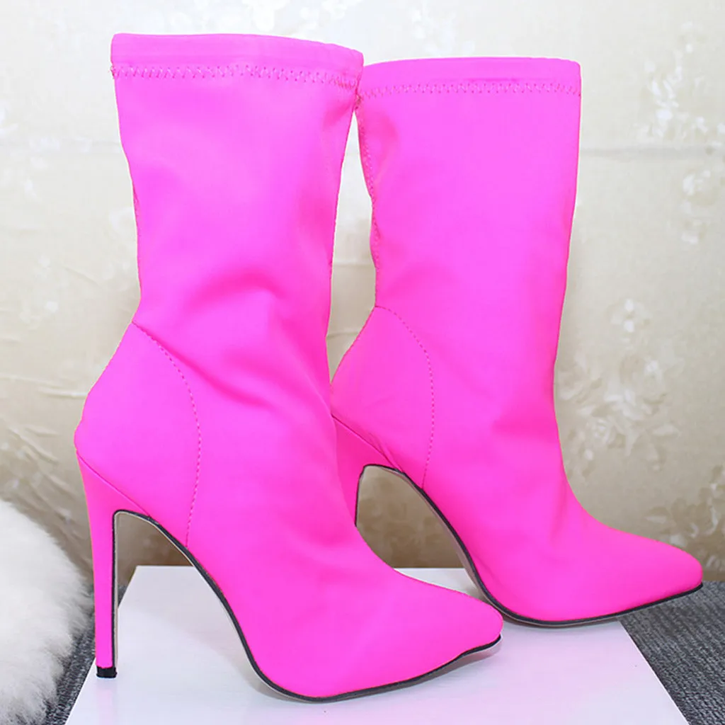 Флуоресцентные розовые Роскошные пикантные ботинки Осенние женские Чулки с