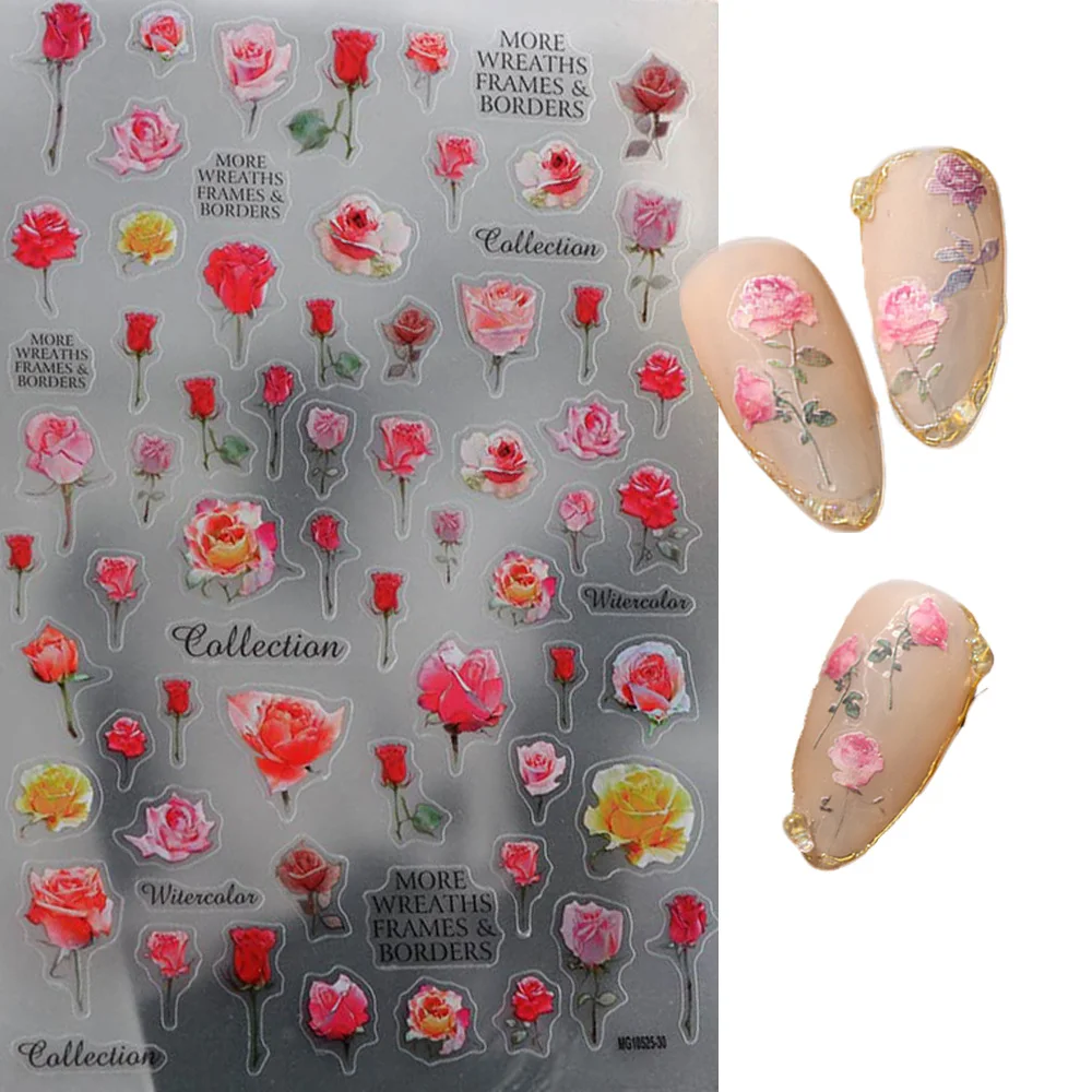 

2021 Garden Flowers Nail Decal Adhesive Exquisite Retro Waterproof Daisies Rose Art Jewelry Summer DIY Nail Decoration HOT SALES
