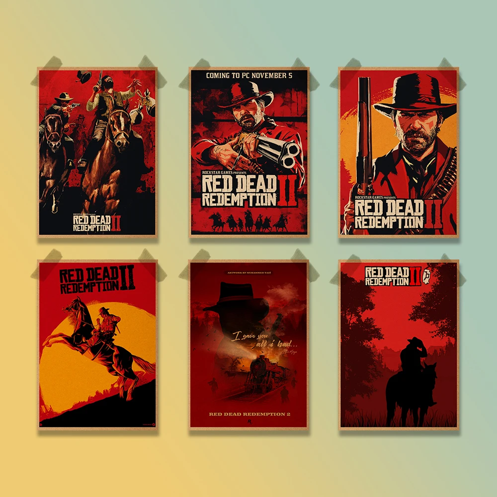 

Red Dead Redemption 2 Game Ретро плакат, крафт-бумага, Декор для дома, стильный настенный постер, Ретро Декор для Интернет-кафе, бара