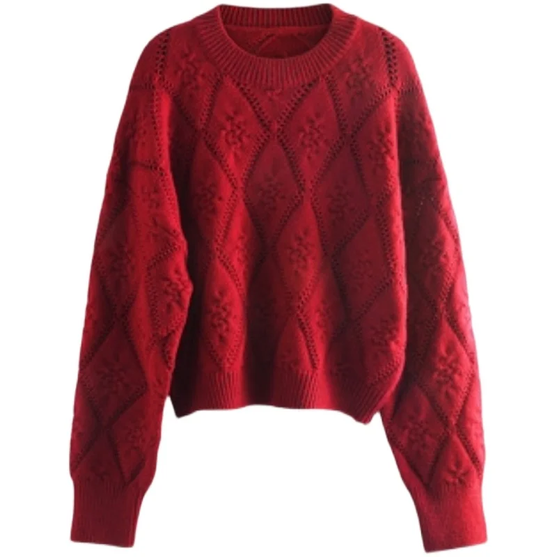 

2022 new hollow loose knit sweater outer wear women's pullover lazy style western style sweater spring and autumn fashion