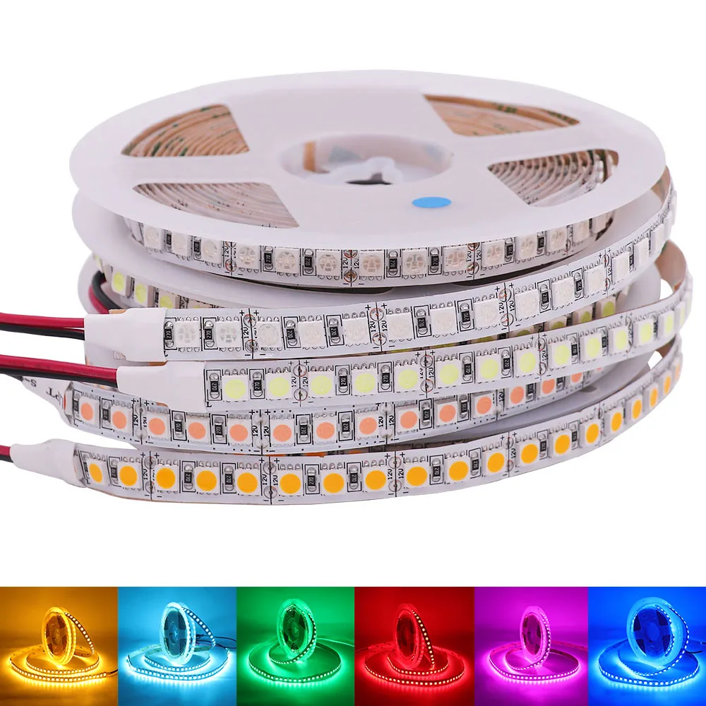 DC12V LED Strip 5050 5054 2835 120 240LEDs/M High Bright White Red Blue Pink Yellow RGB Flexible Ribbon Tape Light Lamp 5m
