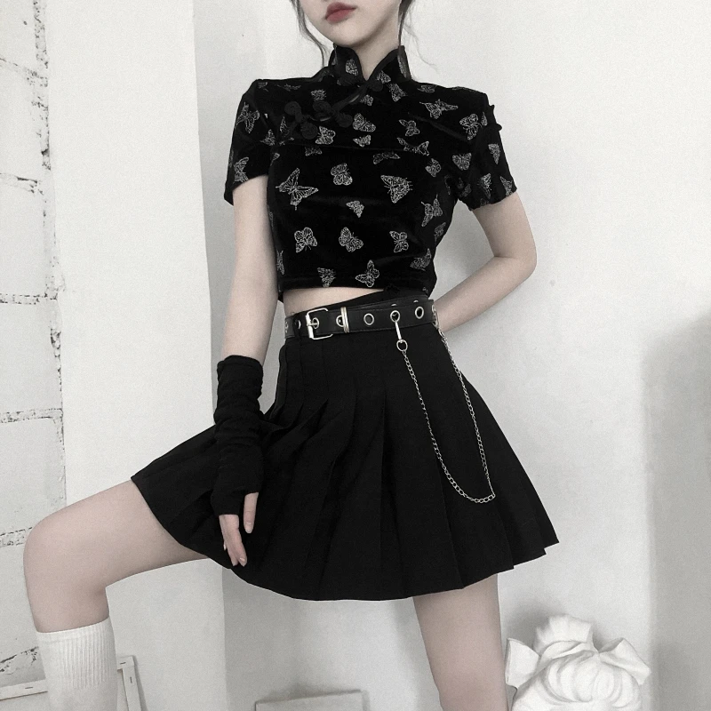 Женский вельветовый костюм в стиле ретро Темно-Синяя бархатная футболка с