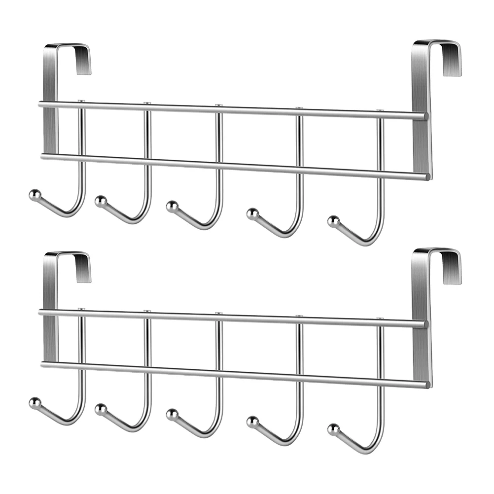 

2pcs Stainless Steel Towel Hook Wall Mounted Bath Towel Hook Hanger with 5 Hooks