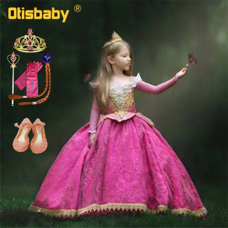 

Christmas Halloween Girls Aurora Dress Bebe Pink Lace Wedding Dresses Sleeping Beauty Fairies Costume Fantasia Aurora Infantil