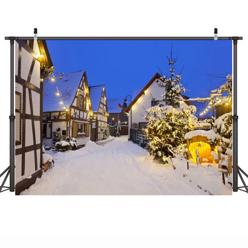 

Winter Backgrounds For Photography Snow Pine Village Yard Merry Christmas Doll Child Scenic Photo Backdrop Photocall Studio