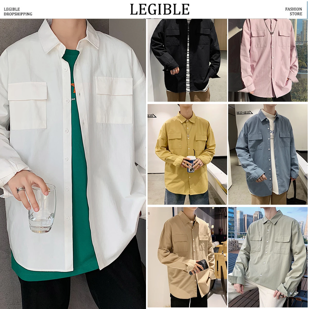 Мужская Однотонная рубашка в японском стиле уличная большого размера с длинным