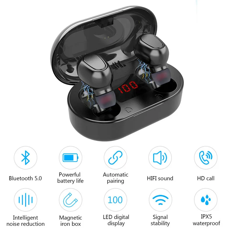 TWS L22 светодиодный беспроводной Bluetooth 5 0 наушники стерео двойной вызов шумоподавление Спортивная гарнитура