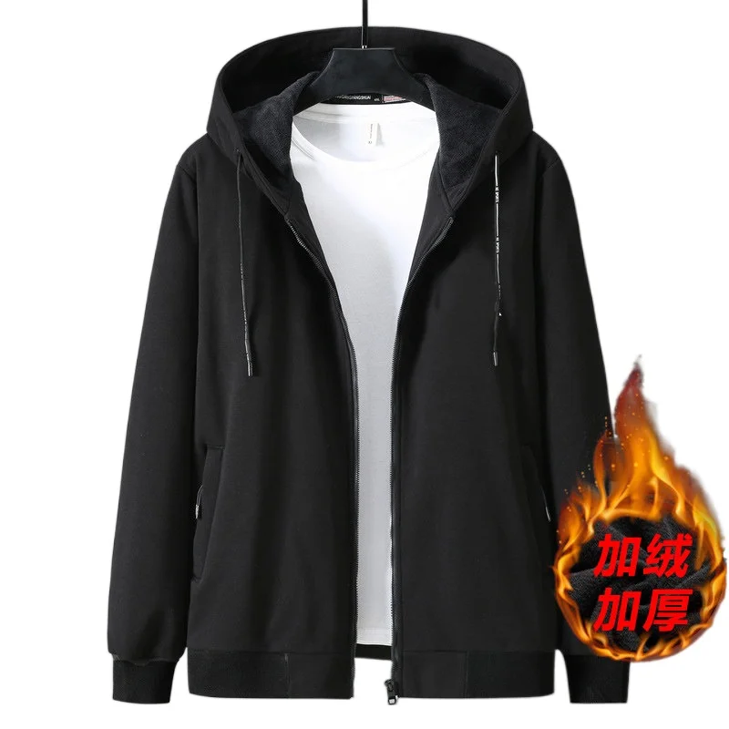 

Men's autumn winter with fleece liner Cardigan jacket men zipper hooded sweatshirt plus size 7XL 8XL 9XL thick warm loose jacket