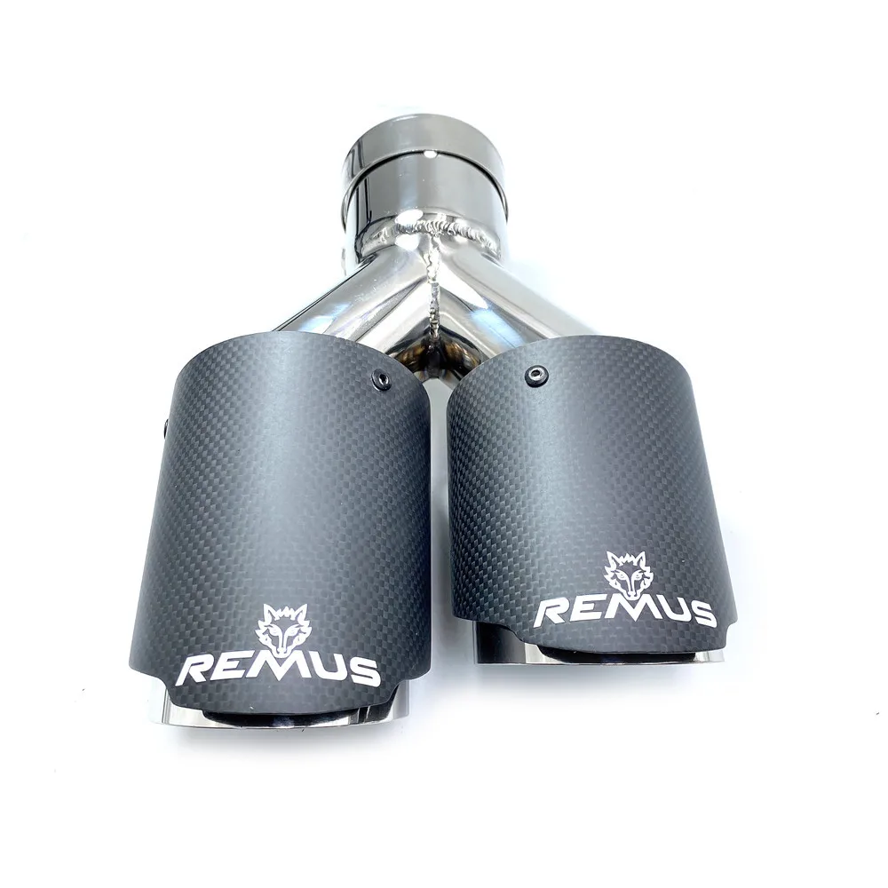 

1PC Car Double-pipe carbon fiber exhaust pipe matte carbon fiber straight-edge Y-shaped outlet flush with Remus Logo