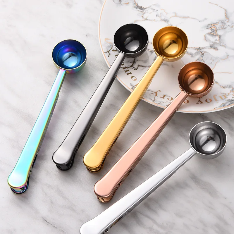 

2 in 1 Coffee Spoon Sealing Clip Stainless Steel Espresso Coffee Beans Coffee Powder Spoon Cafe Accessories Kitchen Tool