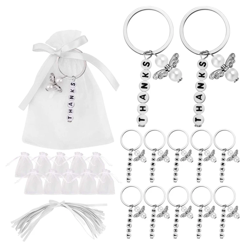 

20 Sets Baptism Party Favors Wedding Favors Thanks Style Keychain with Drawstring Communion Birthday
