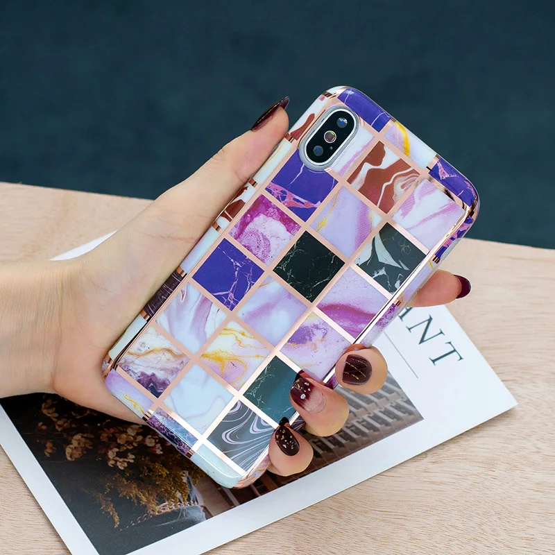 Милый чехол с цветочным мраморным принтом для iPhone XS Max мягкий золотым блеском |