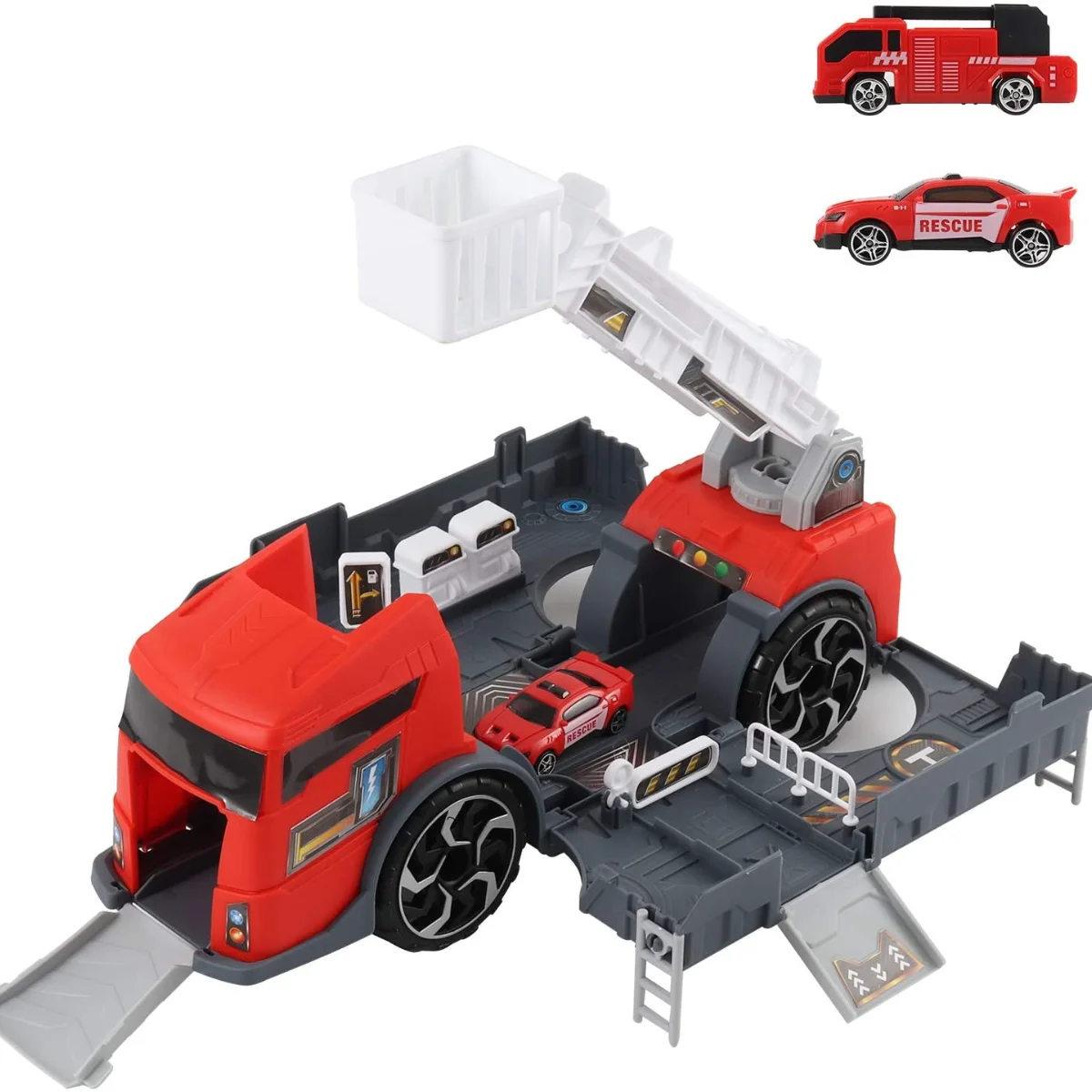

Fire Truck Toy Fire Engine Toys Educational Toy Electronic Large Fire Engine Truck Toy with 2 Cars Toy Fire Engine Gift