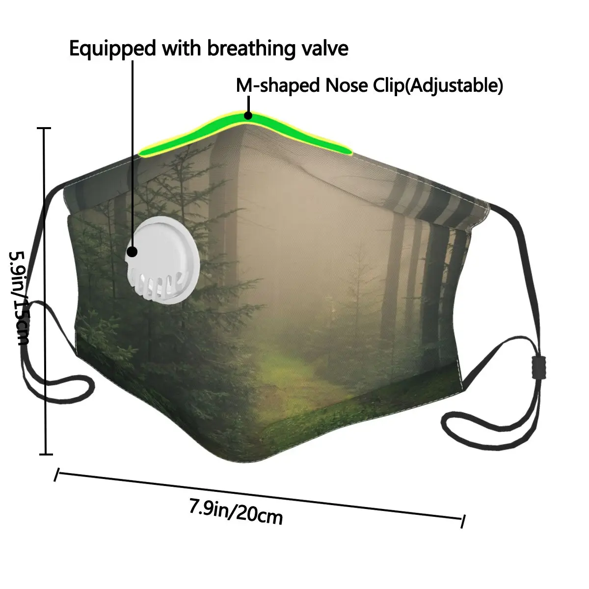 

Foggy Pine Tree Forest Face Mask Respirator Washable Reusable Mouth Masks with Filter for Men Women