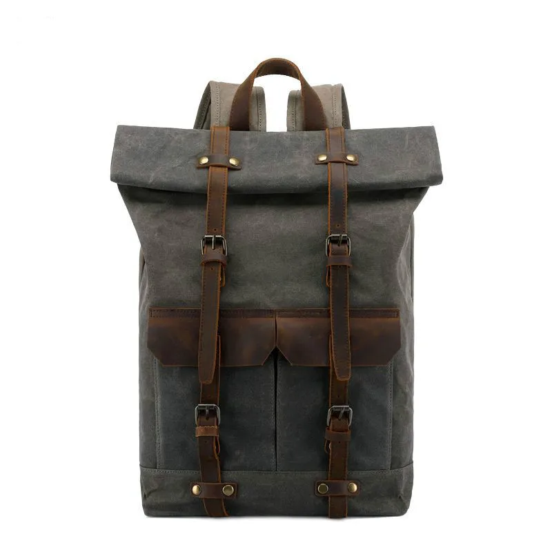 

Brand Vintage Laptop Backpack Men Canvas Leather College Weekend School Bags Casual Bookbag Mens Waterproof Travel Bag Rucksack