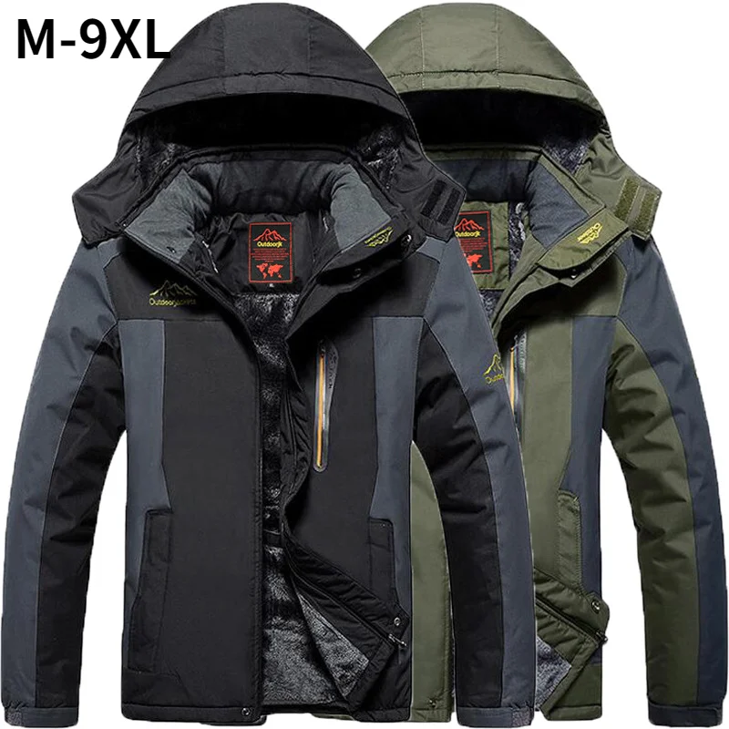 

Men Waterproof Windproof Velvet Warm Parka Coat Tourism Mountain Snow Overcoat Plus Size 8XL,9XL Winter Jacket Thicken