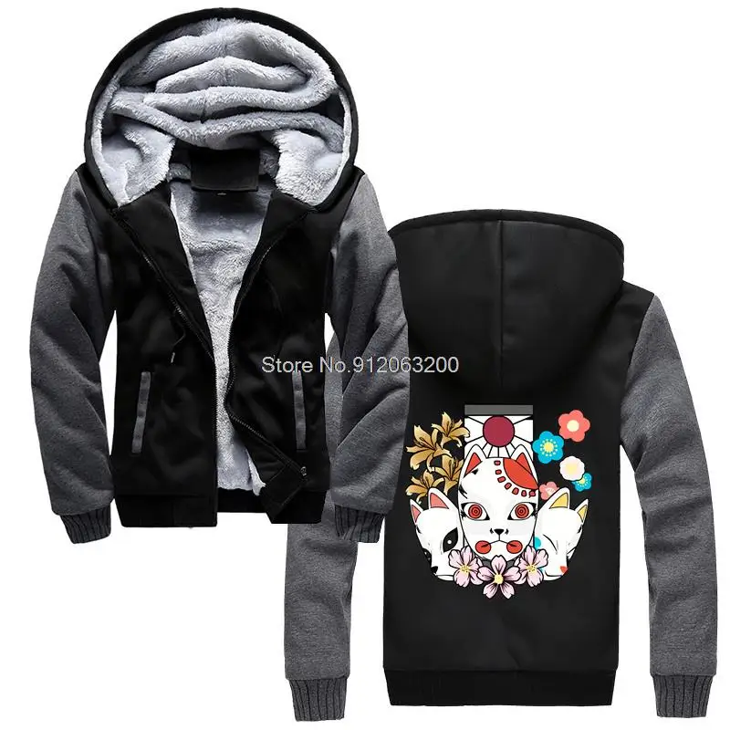 

No Kitsune Yaiba Hoodie Anime Manga Demon Slayer Men Winter Thicken Hoodies Hooded Sweatshirt Streetwear