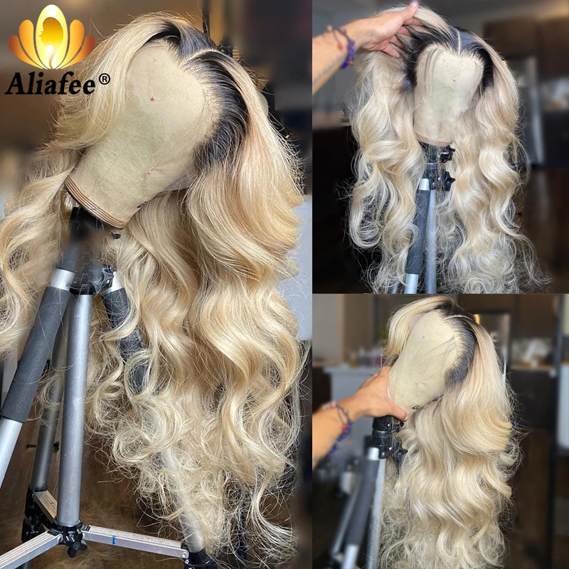 Transparent Blonde Color Remy Hair Straight Wig Lace Front Human 30 inch 1B 613 Ombre Part Wigs For Black Women | Шиньоны и парики