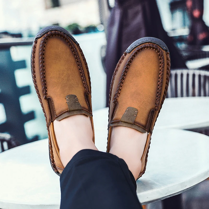 Мужские кожаные повседневные туфли модные Лоферы без шнуровки лоферы удобные