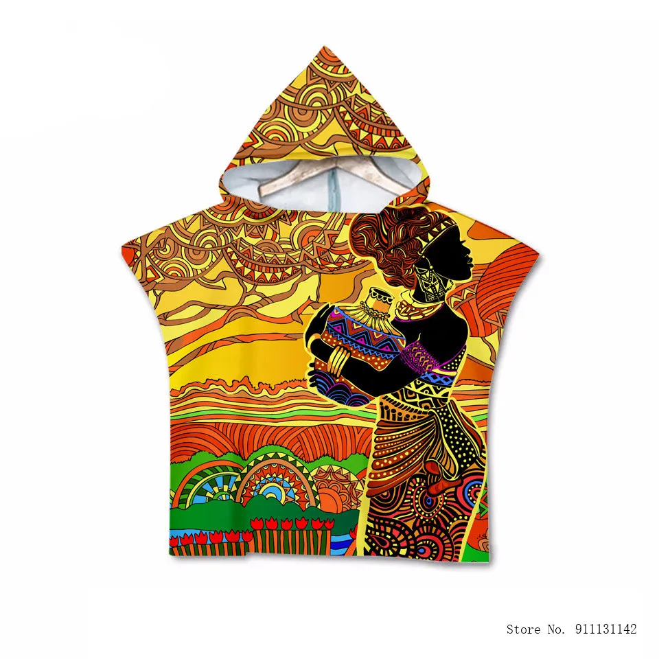 Банный халат детский из микрофибры с принтом в африканском стиле для мальчиков и