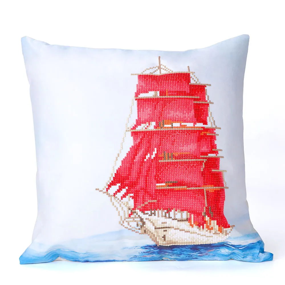 

Diamond Painting Cushion Cover Replacement Throwing Pillow Case Decor Landscape Ship Partial Round Drill DIY Mosaic Cross Stitch