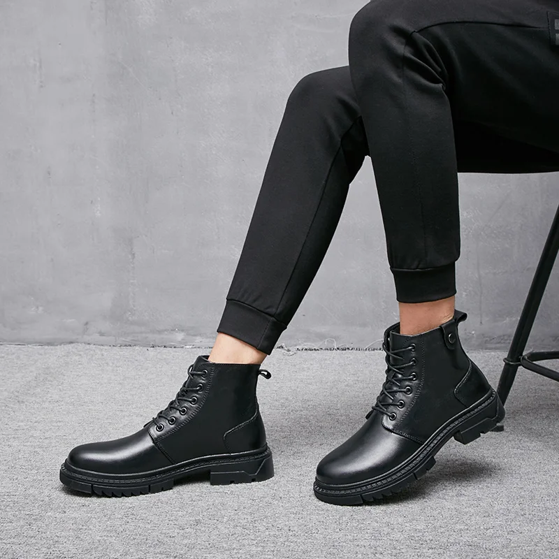 

Men Boots Genuine Leather Ankle Boots Men Winter plush warm snow boots Shoes Men Military Snow Boots for Men Botas big size 48
