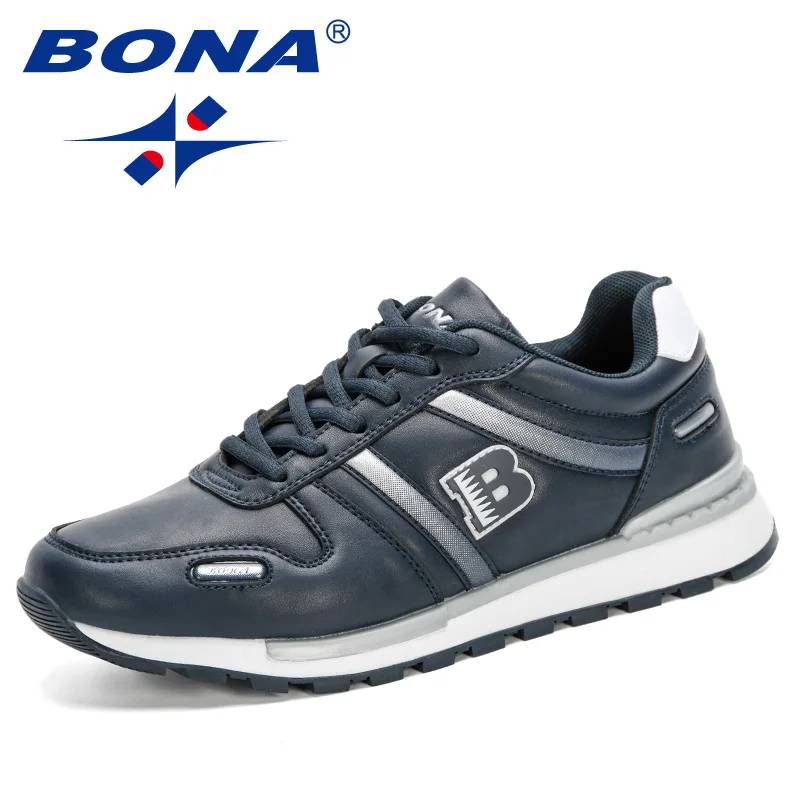 Мужские кожаные кроссовки BONA новые дизайнерские спортивные для бега