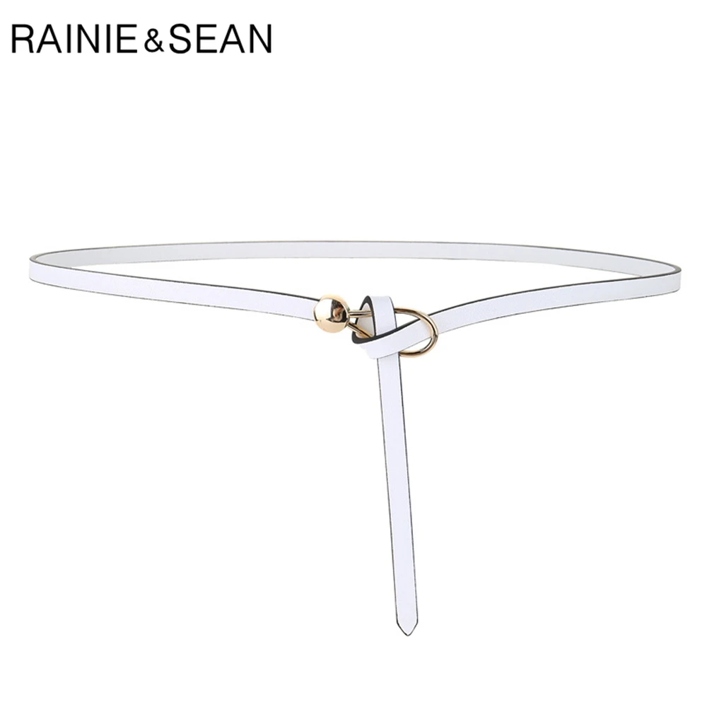 

RAINIE SEAN Ladies Belt for Dress White Summer Women Belt Genuine Leather Cowskin Solid Self Tie Knot Brand Waist Belt 110cm