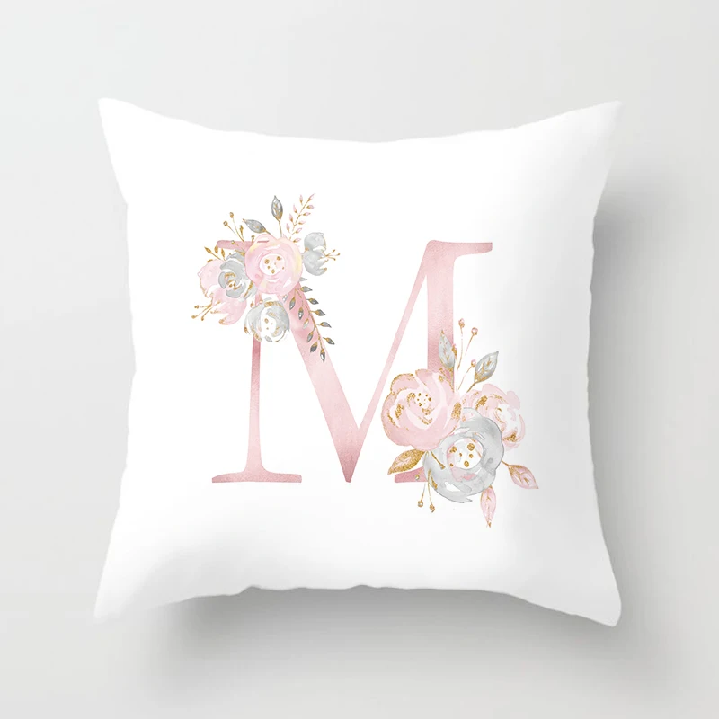 Modern Simple Rose Gold English Alphabet Rosa Floral Peach Skin Pillowcase 45*45 Throw Pillow Home Decor Pillowcov Cushion