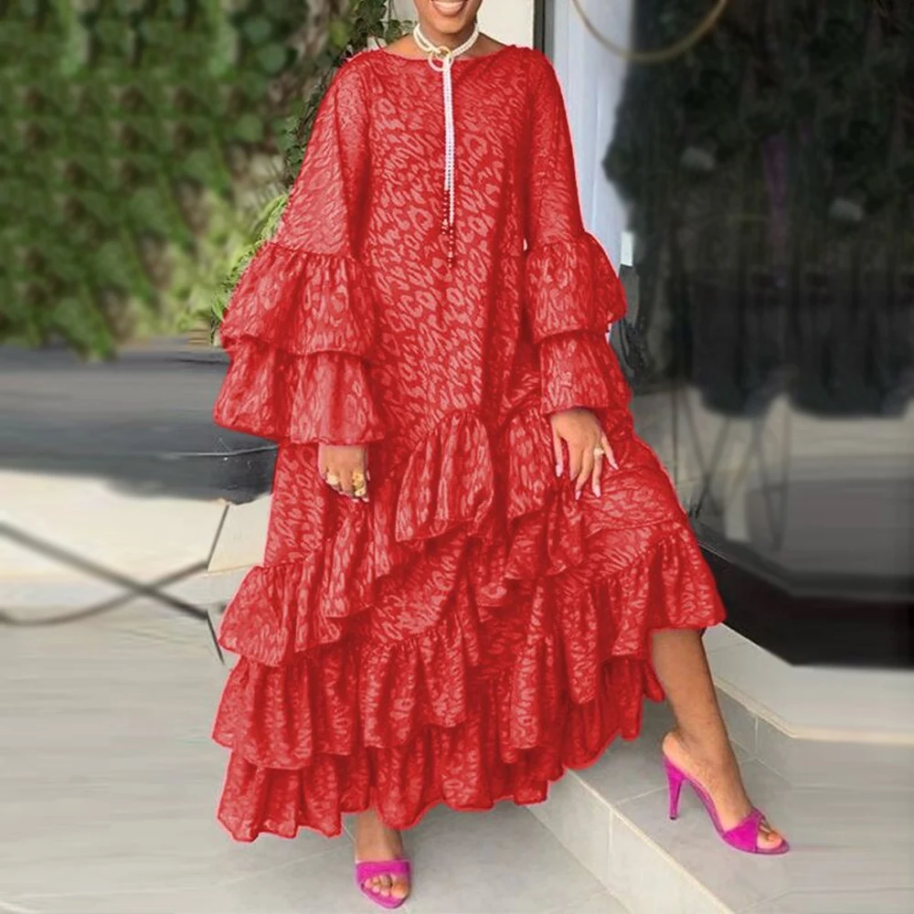 

Women Autumn Casual Long Dress Oversized Long Sleeve Vacation Holiday Maxi Dresses 2021 Loose Ruffle Designer Pleated Robe