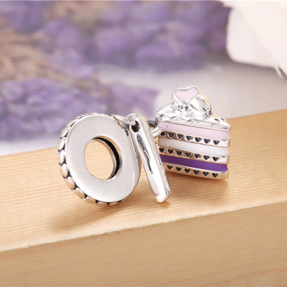 

Authentic S925 Silver Enamel Celebration Cake Pendant Dangle Charm fit Lady Bracelet Bangle For Women DIY Jewelry
