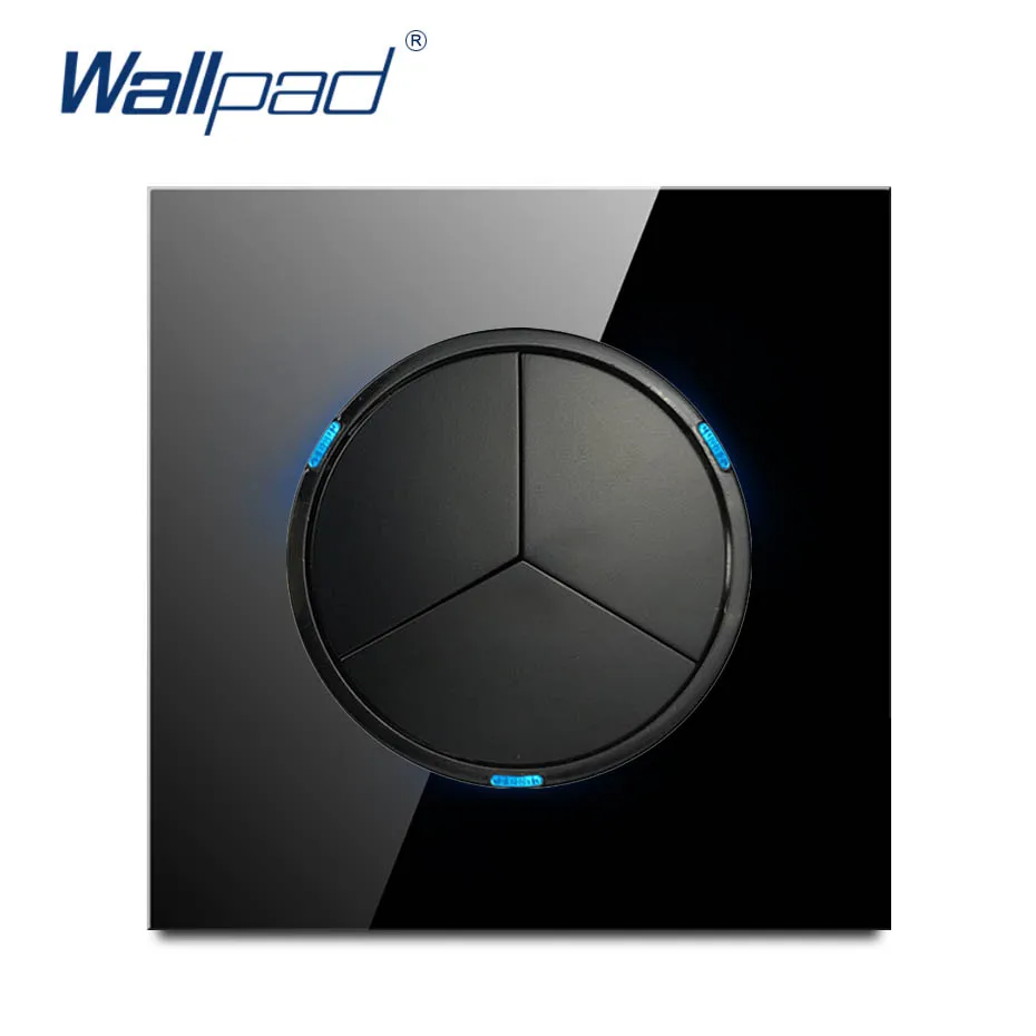

Wallpad New Arrival 3 Gang 2 Way Random Click Push Button Wall Light Switch With LED Indicator Crystal Glass Panel 16A