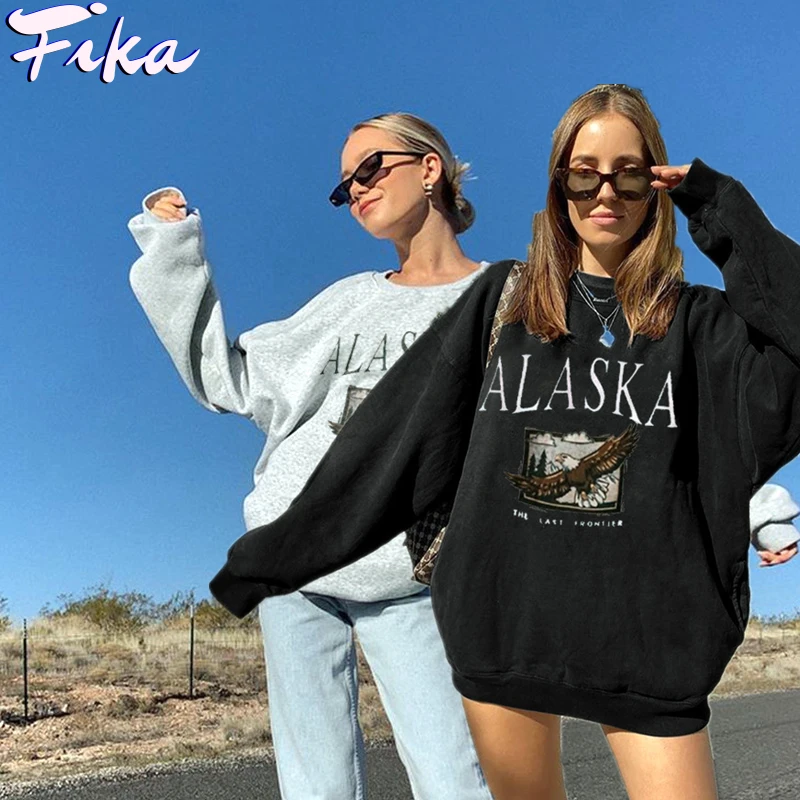 

2021 Oversized Crewneck Sweatshirt Letter Print Pullovers Women Autumn Long Sleeve Harajuku Streetwear Women's Vintage Hoodies